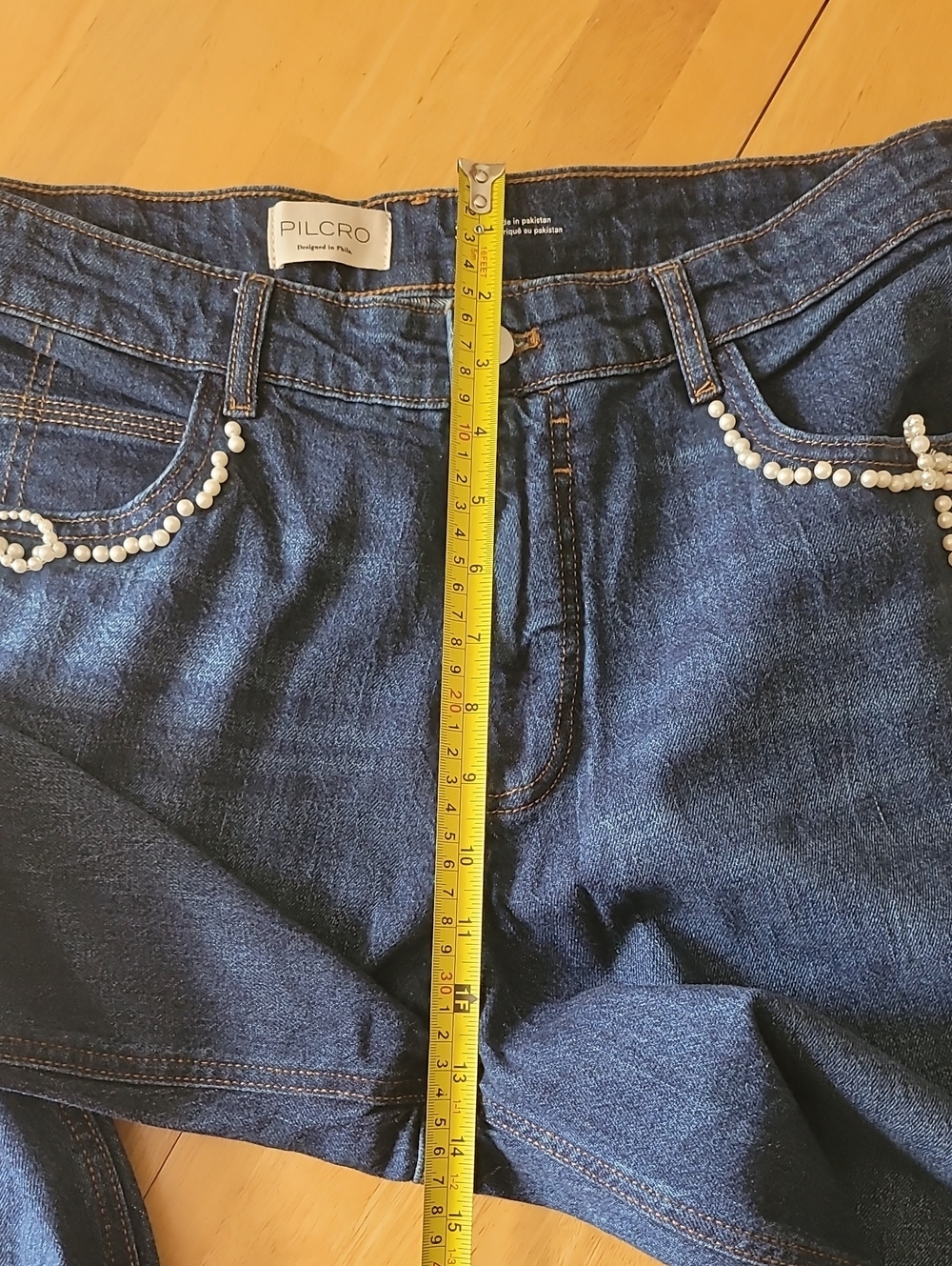 Pilcro Anthropologie Pearl-Embellished Low-Rise Wide-Leg Jeans - Picture 9 of 12